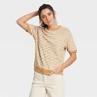 Women's Striped Short Sleeve Sweatshirt - Universal Thread Brown/cream