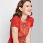 Women's Short Sleeve Lettuce Edge Baby T-shirt - Wild Fable Orange Tie-dye