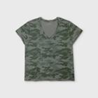 Women's Plus Size Camo Print Short Sleeve V-neck T-shirt - Universal Thread Green 1x, Women's,
