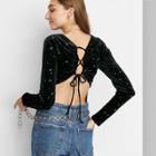 Women's Open Back Lace-up Bodysuit - Wild Fable Black Galaxy