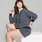 Women's Plus Size Striped Long Sleeve Quarter Zip Hoodie - Wild Fable Blue