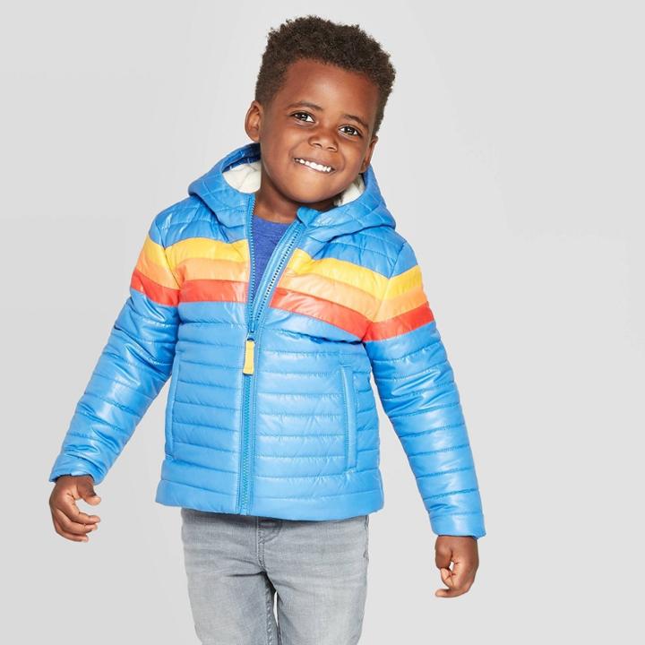 Toddler Boys' Pieced Midweight Puffer Jacket - Cat & Jack Blue