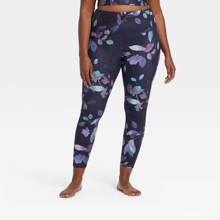 Women's Plus Size Floral Print Contour Power Waist High-waisted Leggings 26 - All In Motion Navy