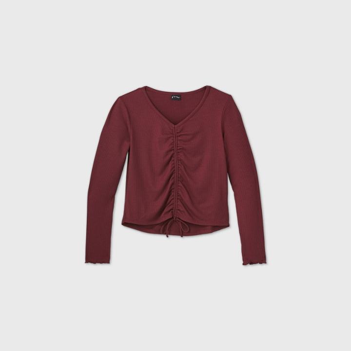 Girls' V-neck Rib-knit Long Sleeve Top - Art Class