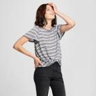Women's Flutter Sleeve Striped Twist Front Crop T-shirt - Xhilaration Navy (blue)
