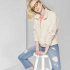 Women's Long Sleeve Quarter Zip Sherpa Pullover Shirt Jacket - Wild Fable Natural
