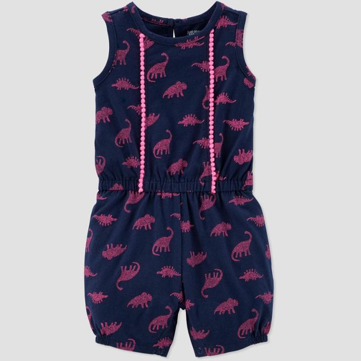 Baby Girls' Dino Print One Piece Romper - Just One You Made By Carter's Navy/pink 6m, Girl's, Blue