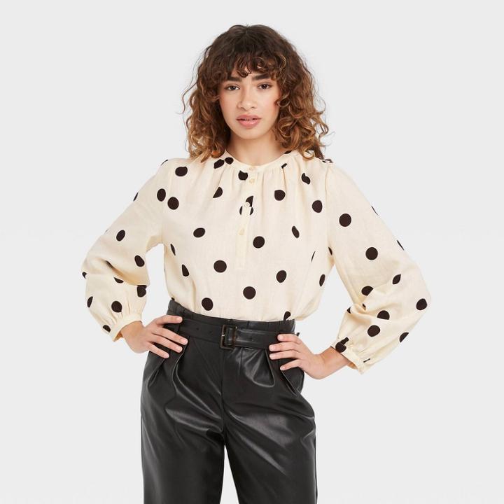 Women's Polka Dot Balloon Long Sleeve Top - Who What Wear Off-white