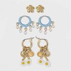 Beaded Flower Pearl Charm Stud And Huggie Trio Hoop Earings - Wild Fable