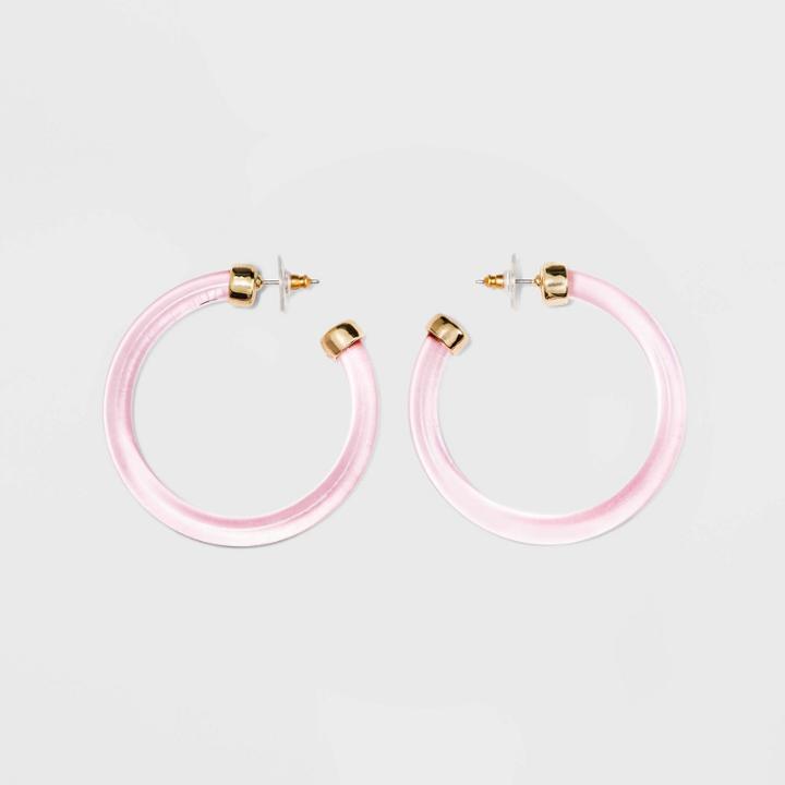 Sugarfix By Baublebar Gold Embellishments Clear Acrylic Hoop Earrings - Neon Pink, Girl's