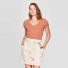 Women's Short Sleeve V-neck Monterey Pocket T-shirt - Universal Thread Brown