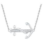 Target Diamond Accent Round White Diamond Prong Set Sideway Anchor Necklace In Sterling Silver (18 Ij-i2-i3), Women's