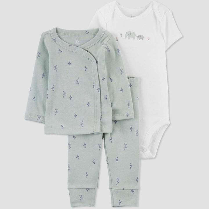 Carter's Just One You Baby Girls' 3pc Floral Top And Bottom Set With Cardigan - Green/white Newborn