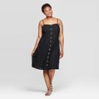 Women's Plus Size Sleeveless Halter Neck Button-front Dress - Universal Thread Black