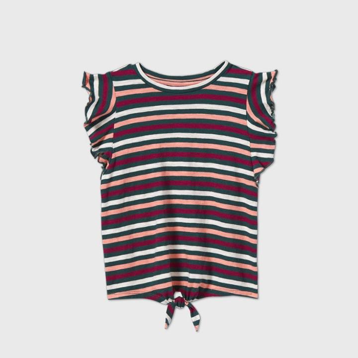 Toddler Girls' Short Sleeve Ruffle Printed Tie-front T-shirt - Art Class 12m,