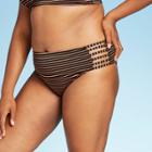 Women's Plus Size Strappy Cheeky High Waist Bikini Bottom - Xhilaration Black Metallic Stripe