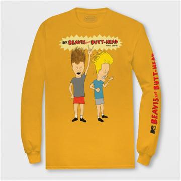 Men's Long Sleeve Mtv Beavis & Butthead Crew T-shirt - Gold