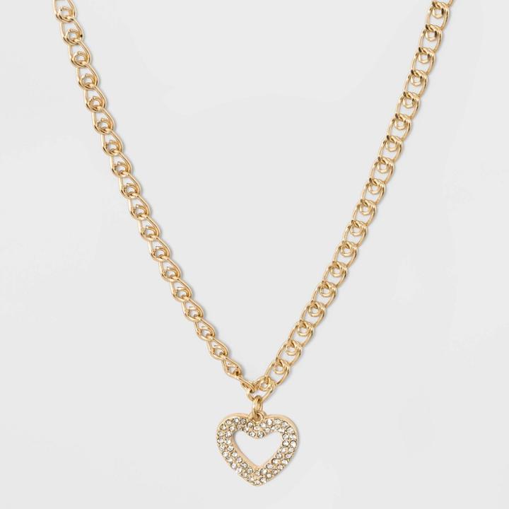 Sugarfix By Baublebar Crystal Heart Pendant Chain Link Necklace - Clear, Women's