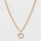 Sugarfix By Baublebar Crystal Heart Pendant Chain Link Necklace - Clear, Women's