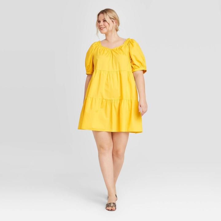 Women's Plus Size Short Sleeve Mini Dress - Who What Wear Yellow 1x, Women's,