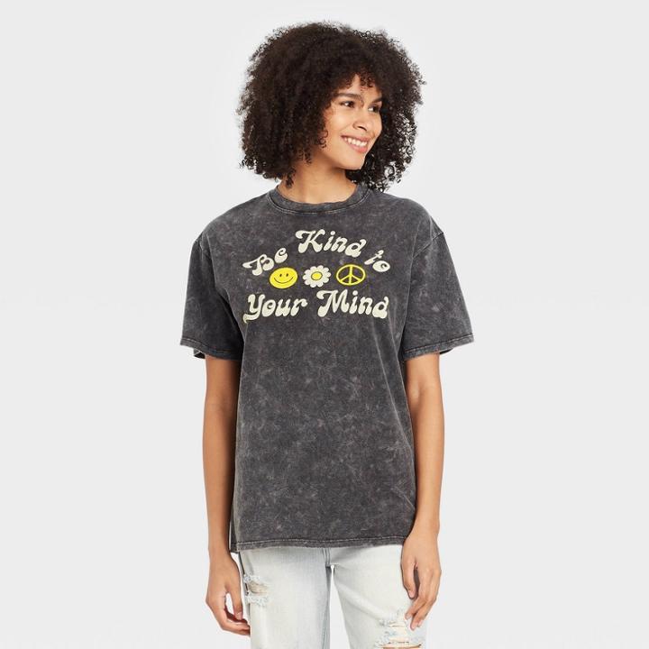 Fifth Sun Women's Be Kind To Your Mind Short Sleeve Graphic T-shirt - Charcoal Gray