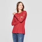 Women's Long Sleeve Crochet Waffle Top - Knox Rose Red