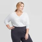 Women's Plus Size Long Sleeve V-neck Ribbed Button-front Cardigan - Ava & Viv Gray X, Women's