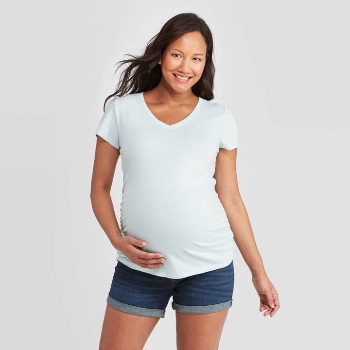 Maternity Short Sleeve V-neck Side Shirred T-shirt - Isabel Maternity By Ingrid & Isabel Aqua Xs, Women's, Blue