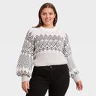 Women's Plus Size Crewneck Fair Isle Pullover Sweater - Ava & Viv Gray X