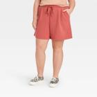 Women's Plus Size High-rise Tie Waist Knit Lounge Shorts - A New Day Dark Pink