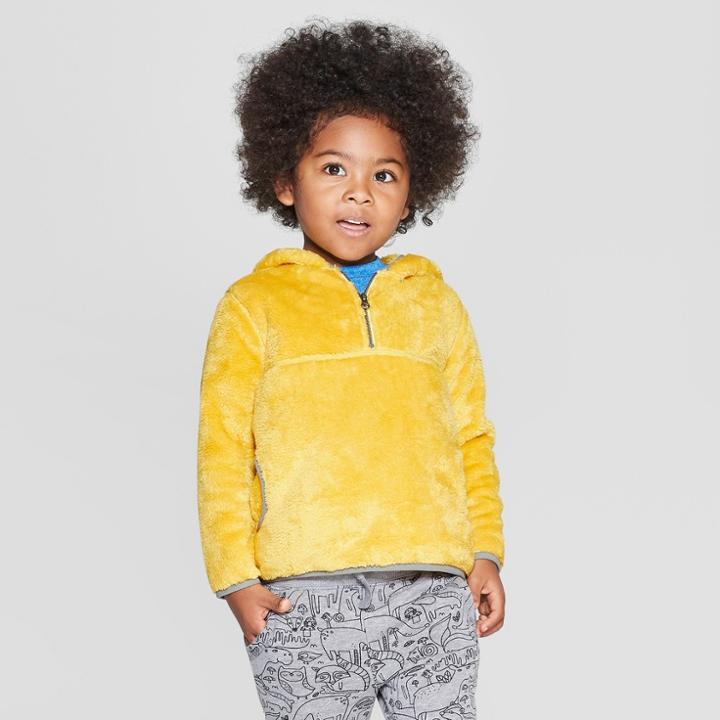 Toddler Boys' Teddy Bear Fleece Hoodie - Cat & Jack Bronzed Yellow