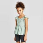 Girls' Tie-back Peplum Tank Top - Art Class Green S, Girl's,