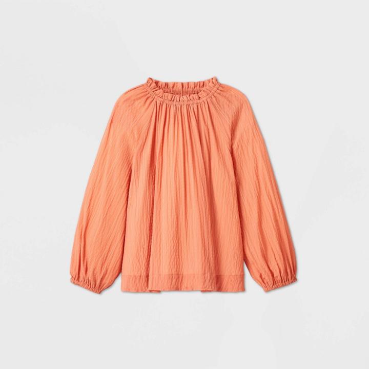 Women's Plus Size Jacquard Long Sleeve Blouse - Prologue Orange 1x, Women's,