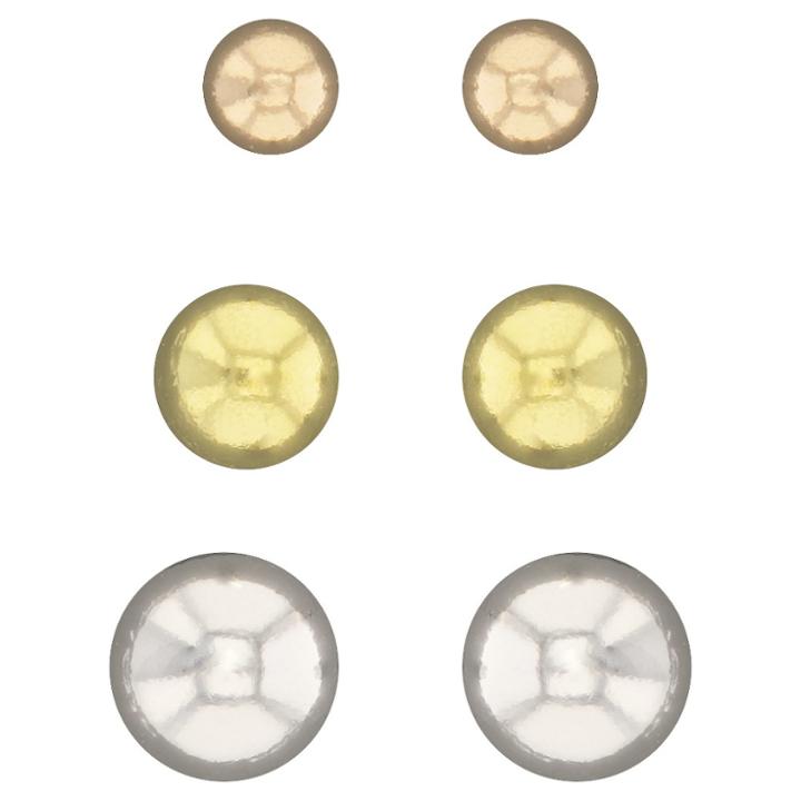 Target Button Earrings Sterling Set - 3pk - Silver/rose Gold