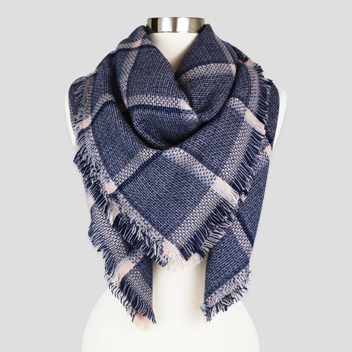 Women's Sylvia Alexander Scarf - Navy (blue) Plaid