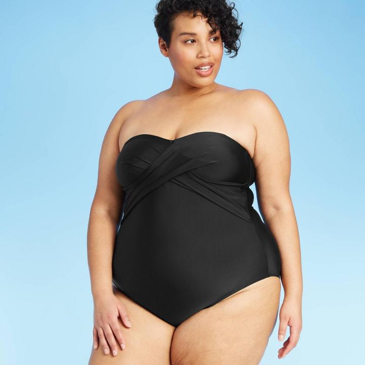 Kona Sol Women's Plus Size Twist-front Bandeau One Piece Swimsuit - Kona
