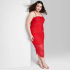 Women's Plus Size Sleeveless Ruched Mesh Dress - Wild Fable Red