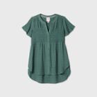 Women's Short Sleeve Smocked Button-front Top - Knox Rose Green