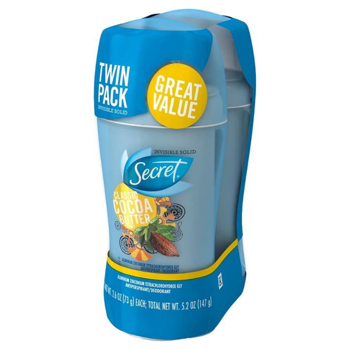 Secret Fresh Classic Cocoa Butter Invisible Solid Antiperspirant And Deodorant Twin Pack