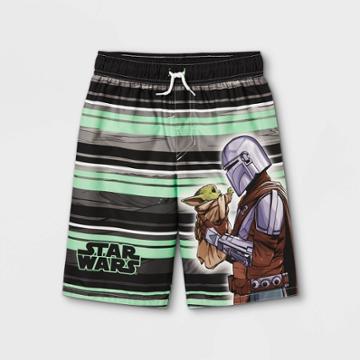 Lucasfilm Boys' Striped Baby Yoda Swim Trunks - Black