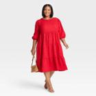 Women's Plus Size Puff Long Sleeve Tiered Dress - Ava & Viv Red X