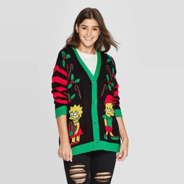 The Simpsons Women's Simpsons Long Sleeve Cardigan Sweater (juniors') - Black