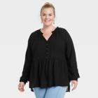 Women's Plus Size Long Sleeve Button-front Blouse - Knox Rose Black