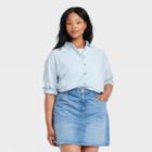 Women's Plus Size Long Sleeve Oversized Button-down Shirt - Universal Thread Blue