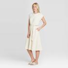 Women's Short Sleeve Shirring-detailed Dress - Who What Wear Off White Xs, Women's, Beige