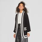 Women's Striped Long Sleeve Varsity Cardigan - Who What Wear Black