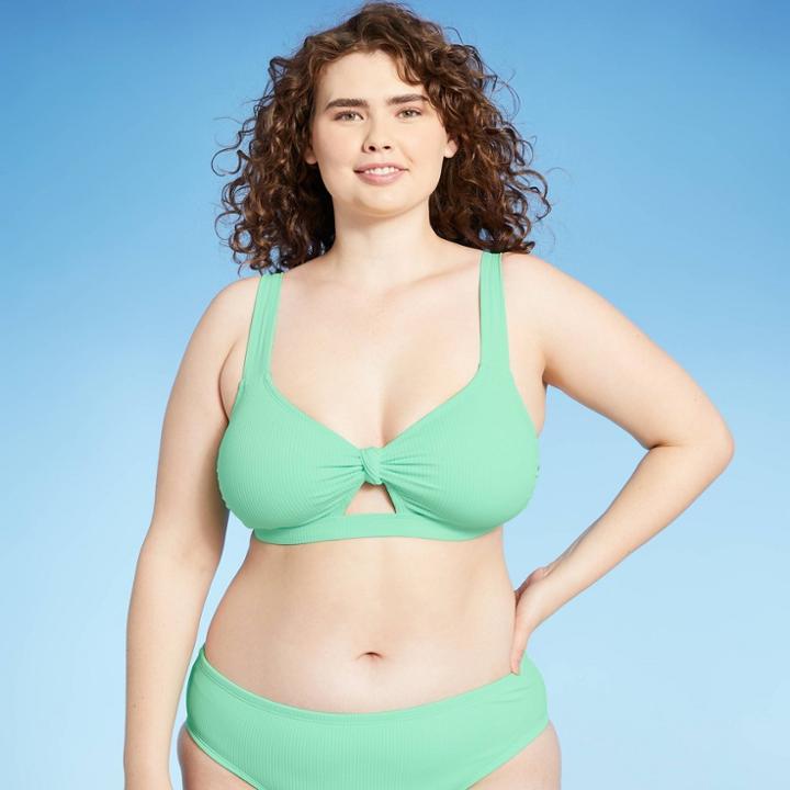Juniors' Plus Size Ribbed Knot-front Bralette Bikini Top - Xhilaration