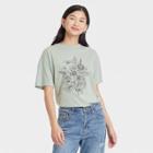 Fifth Sun Women's Floral Print Short Sleeve Graphic T- Shirt -