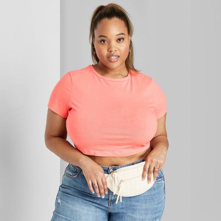 Women's Plus Size Short Sleeve Cropped Crewneck T-shirt - Wild Fable Peach 1x, Women's, Size: