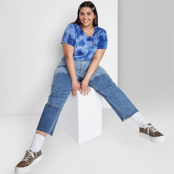 Women's Plus Size Short Sleeve Shrunken Boxy T-shirt - Wild Fable Blue Tie-dye